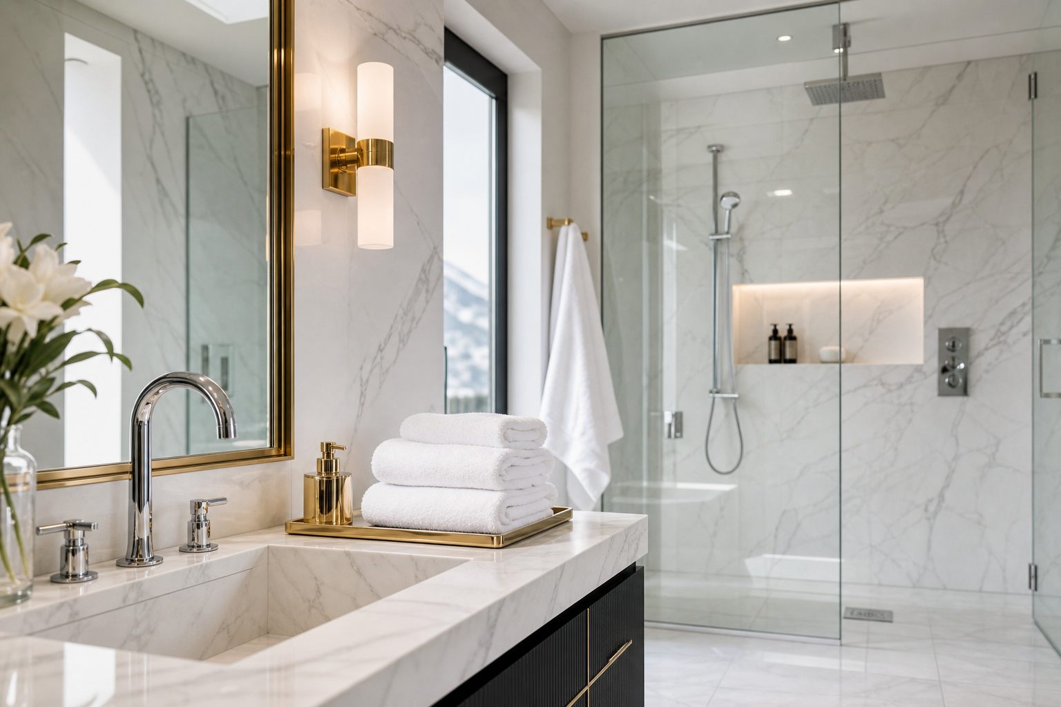Salle de bain en marbre parfaitement nettoyée
